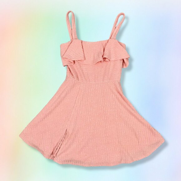NBD Revolve Dress NWT Ribbed Peach orange Mini Ruffle S feminine summer pastel - Picture 4 of 6
